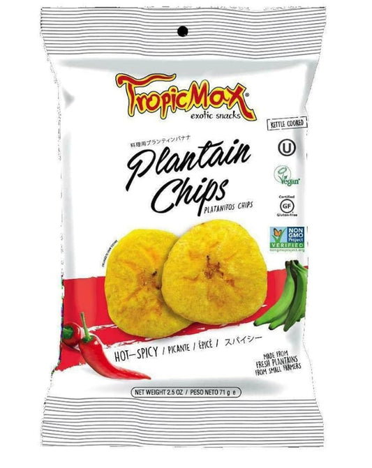 TropicMax - Plantain Chips with Spicy (Maduritos) Flavor - Gluten-Free Kettle Cooked Organic Healthy Snacks - Vegan Green Plantain Chip Individual Bags -